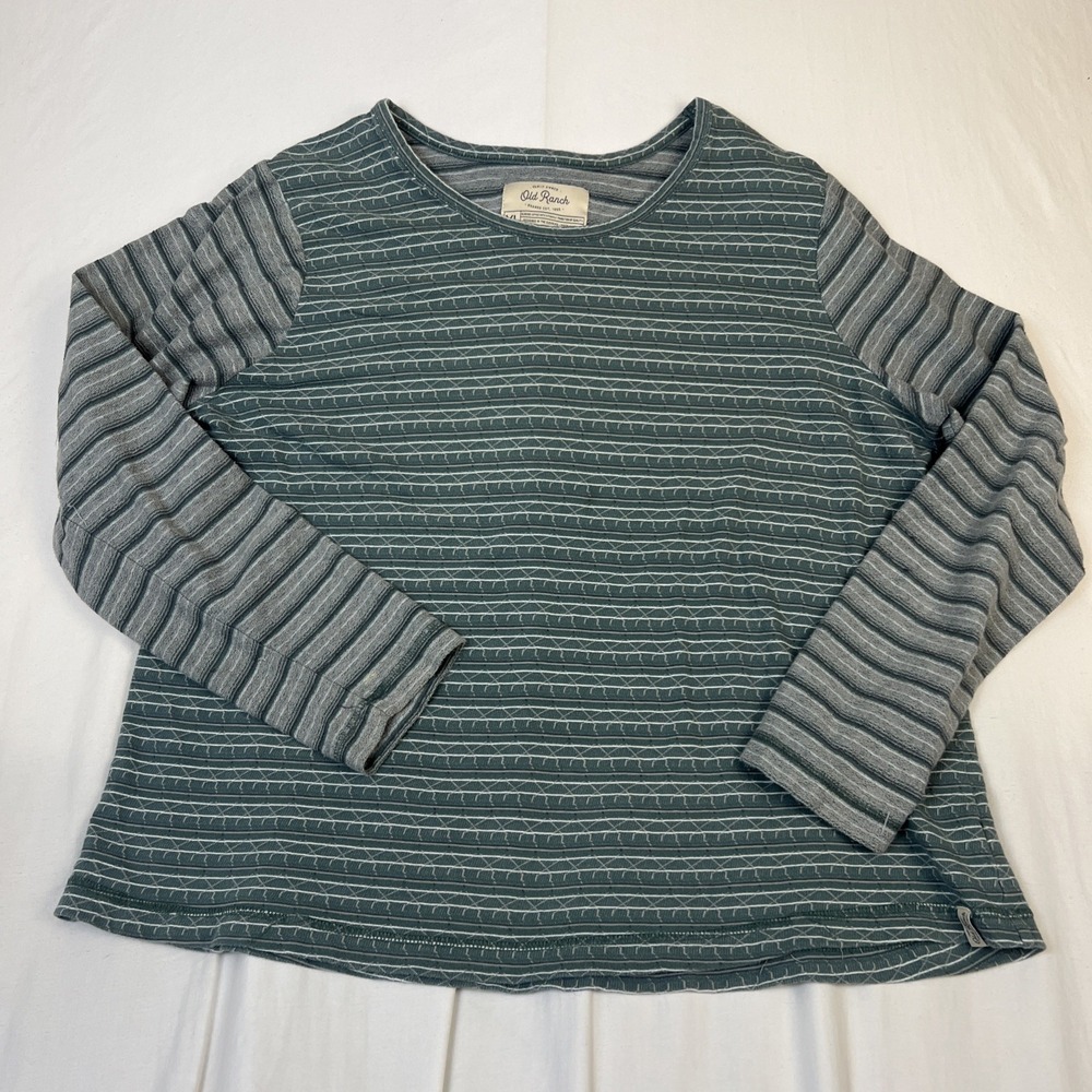 Old Ranch Brands Womens XL Green Grey Striped Long Sleeve Knit Top Crew Neck